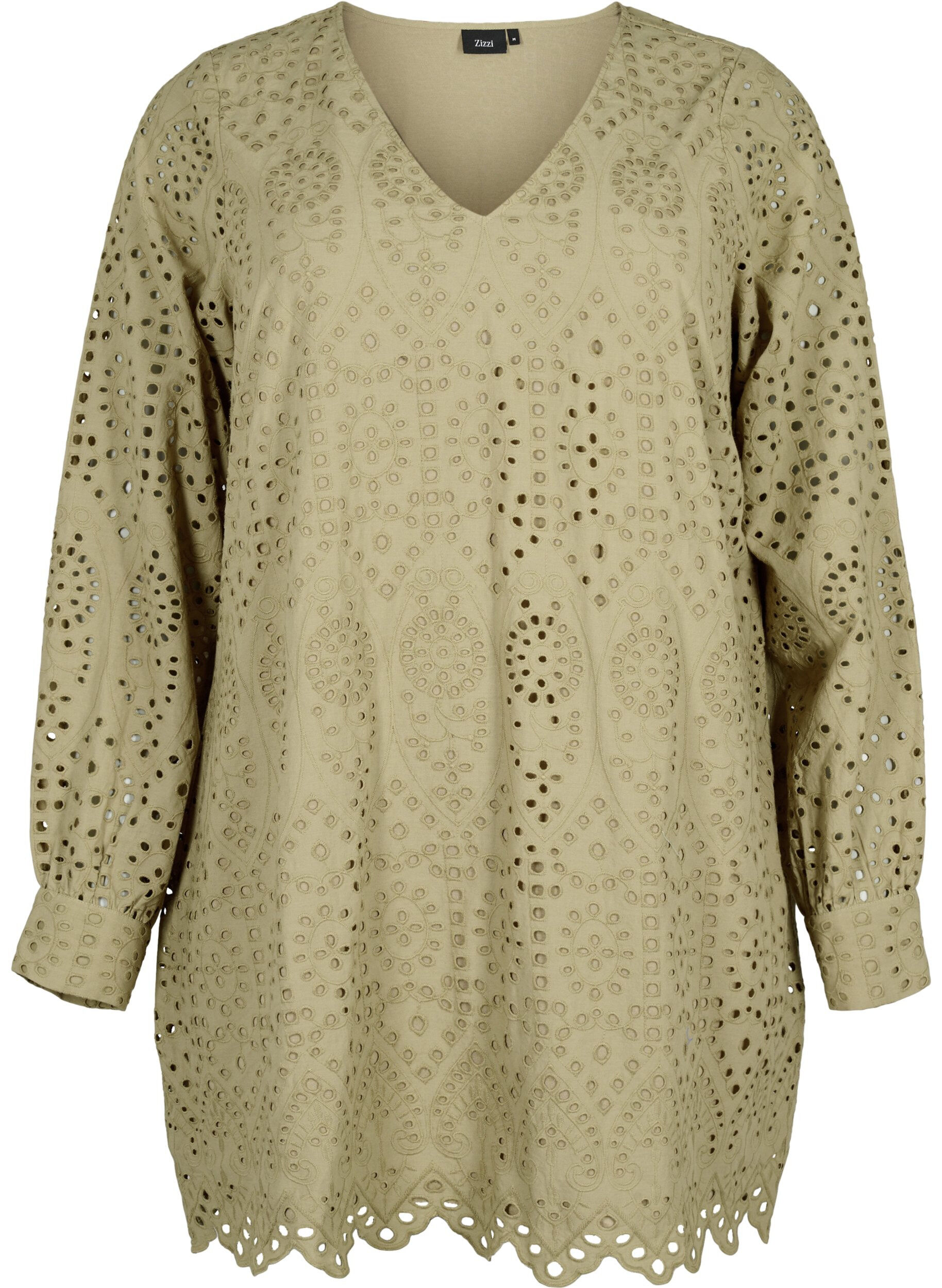 Zizzi Tunique en coton avec broderie anglaise, Coriander, Packshot image number 0
