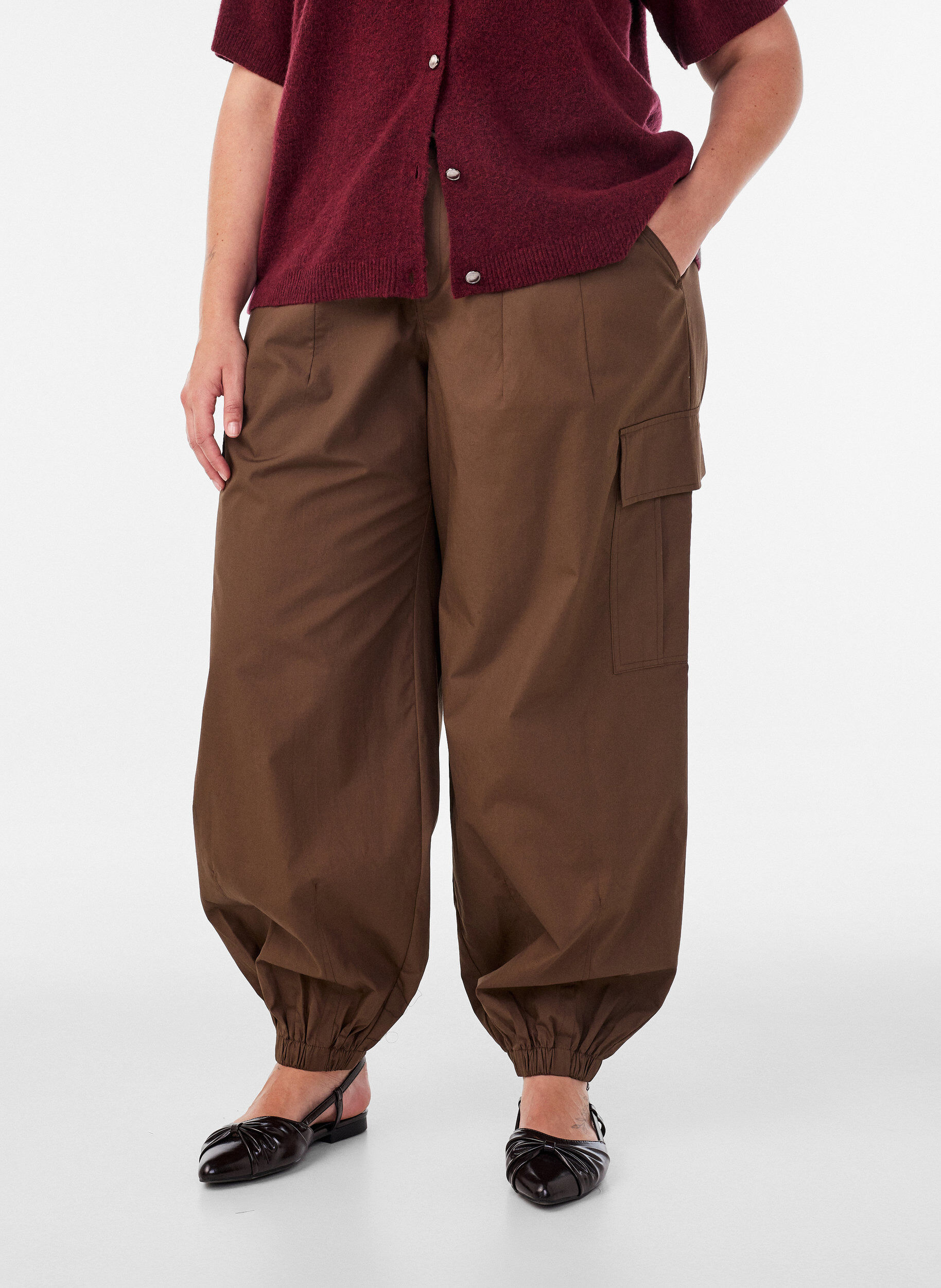 ZizziPantalon cargo ballon en coton, Marron, Model image number 2