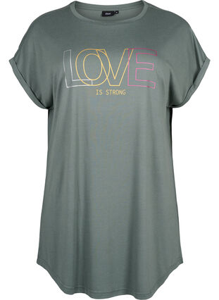Chemise de nuit à manches courtes avec imprimé de texte, Balsam Green Love, Packshot image number 0