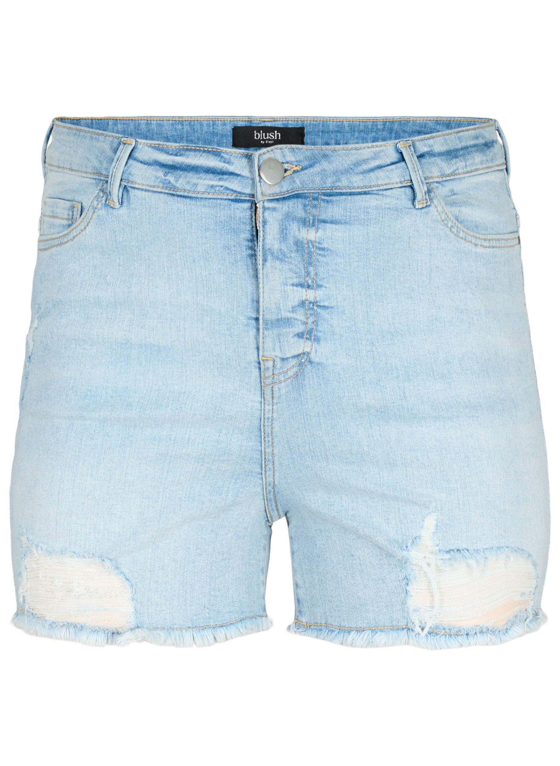 Zizzi Shorts en jean avec d&eacute;tails vieillis, Light Blue Denim, Packshot image number 0