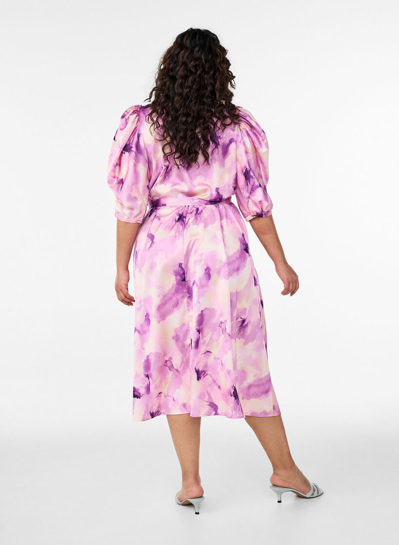 Robes de soir&eacute;e &agrave; manches courtes avec ceinture &agrave; n&oelig;ud, Violet, Model image number 1