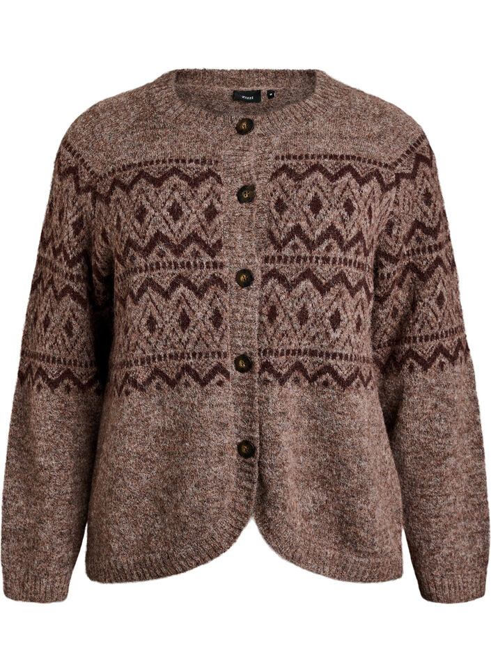 Cardigan &agrave; motif jacquard, Marron, Packshot image number 0