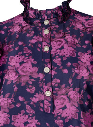 Robe avec détail de volant et boutons de perles, Dark Blue Pink, Packshot image number 2