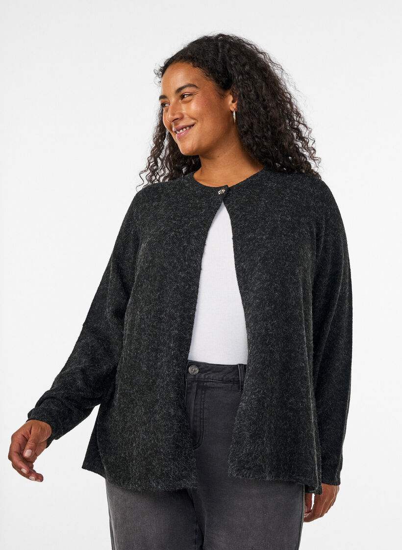 Cardigan en maille &agrave; col rond et fermeture boutonn&eacute;e, Gris anthracite, Model image number 0