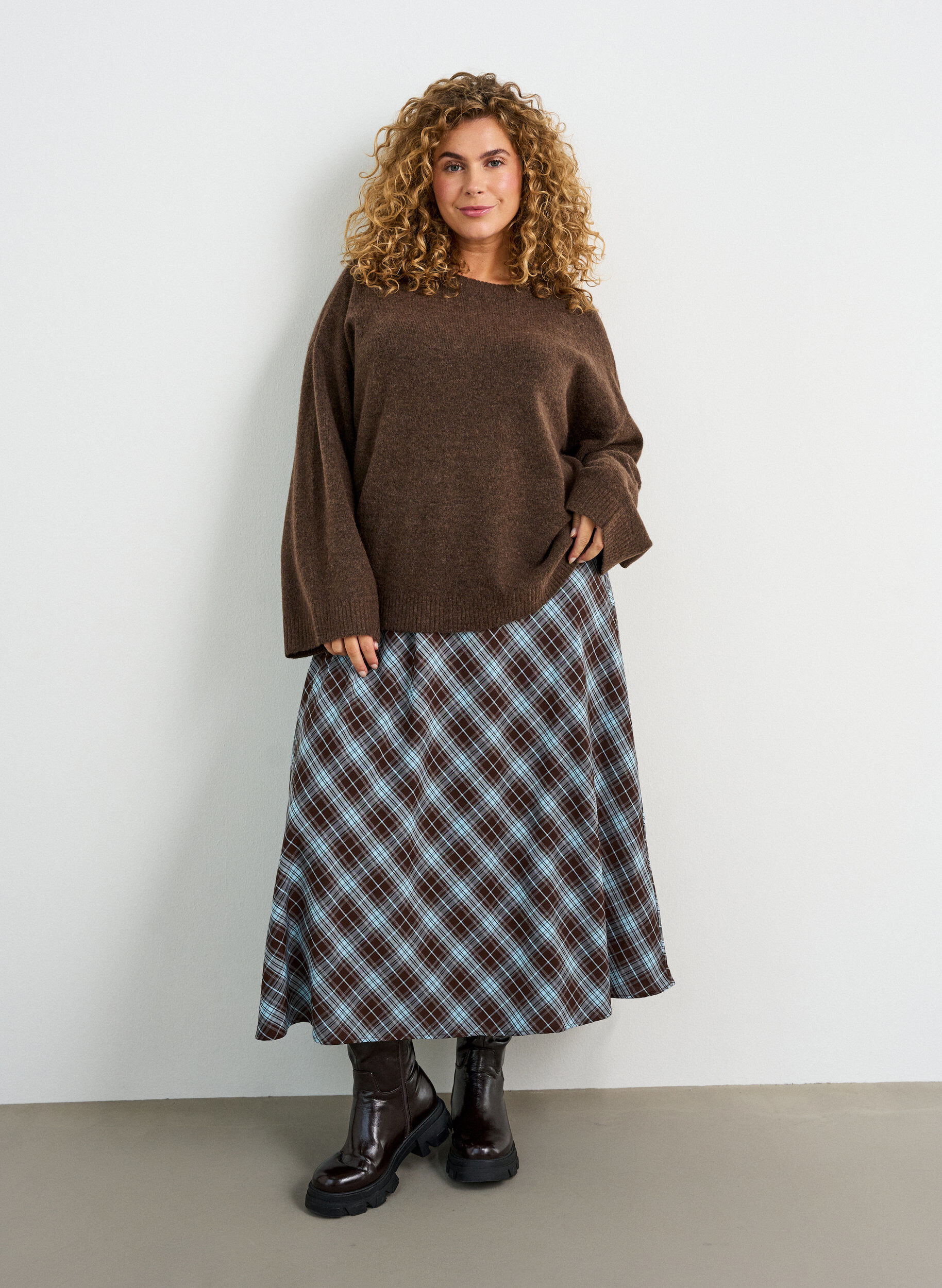 ZizziBlouse ample tricot&eacute;e en alpaga et laine, Marron, Model image number 1