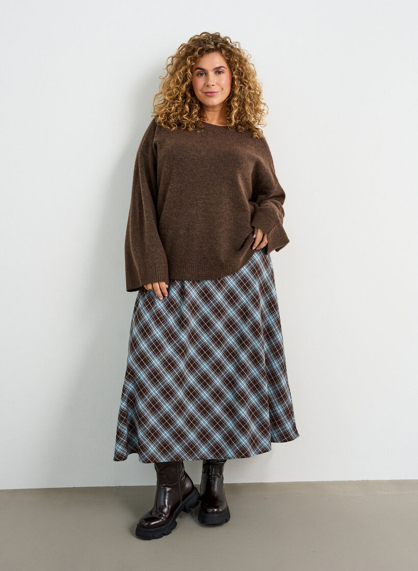 Blouse ample tricot&eacute;e en alpaga et laine, Marron, Model image number 1