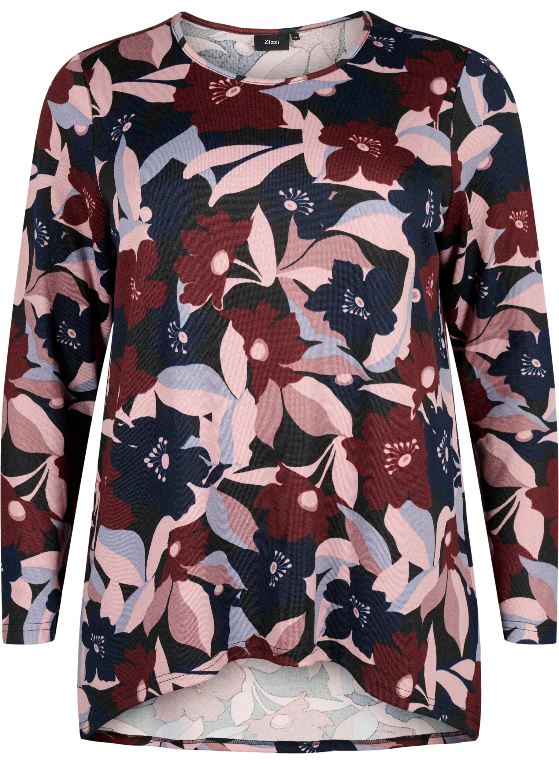 Zizzi Blouse florale &agrave; manches longues, Black Rose Flower, Packshot image number 0