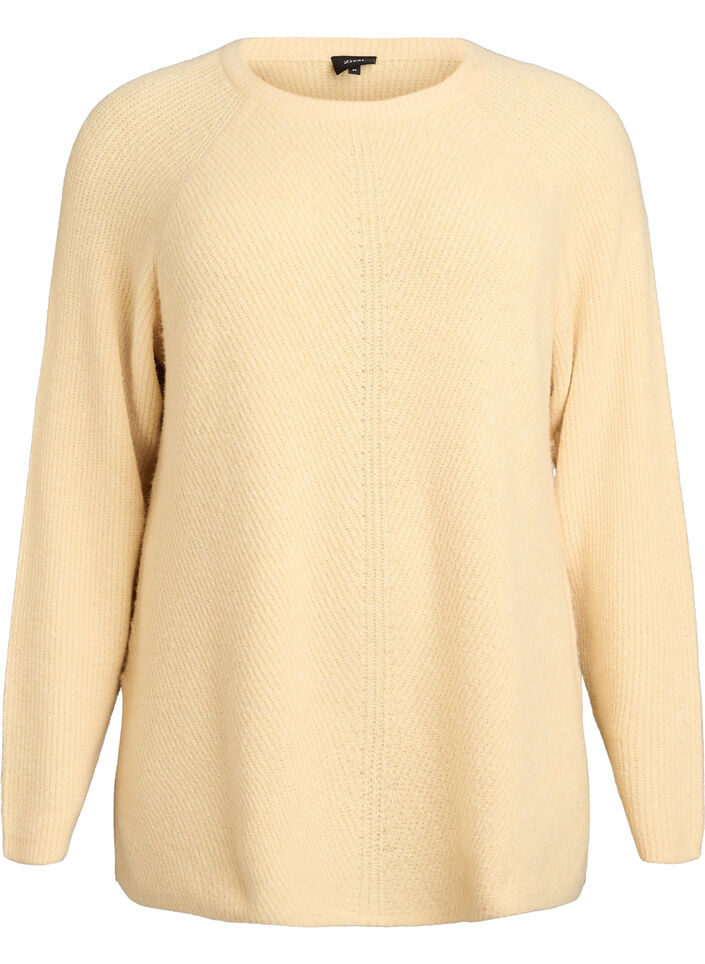 Pull en maille &agrave; motif diagonal et manches raglan, Jaune clair, Packshot image number 0