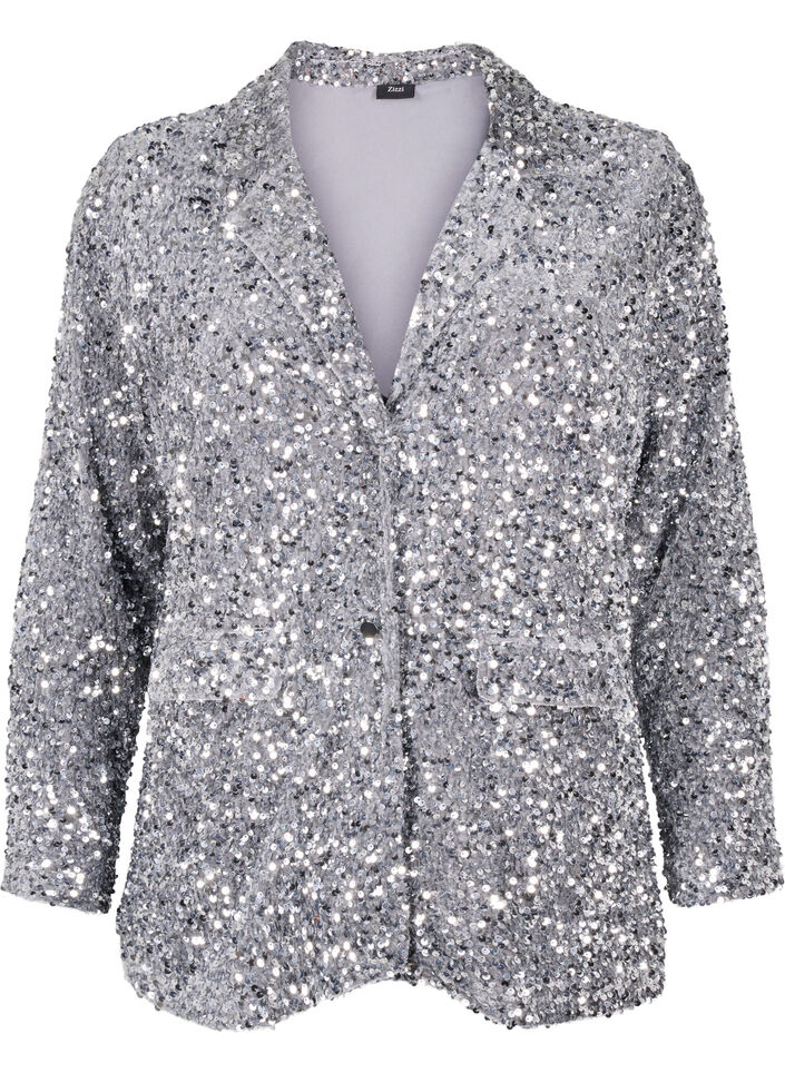 Blazer à paillettes avec des poches, Silver, Packshot image number 0