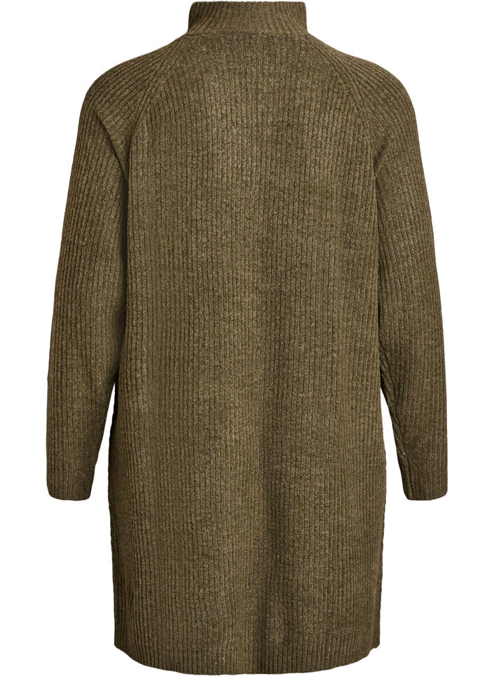 Robe mi-longue en maille avec col montant, Vert Kaki, Packshot image number 1