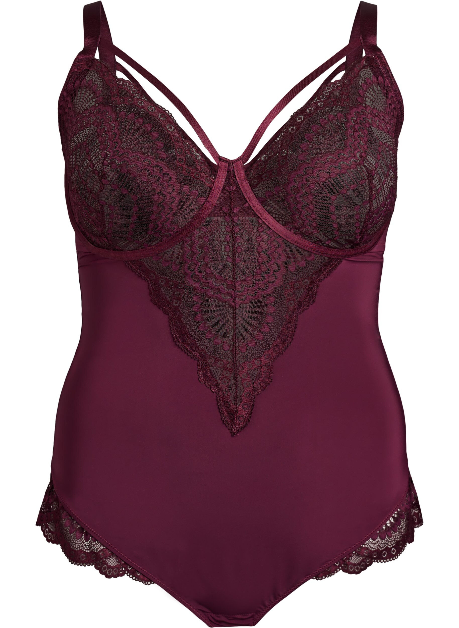 ZizziBody en dentelle &agrave; armatures avec jeu de lani&egrave;res, Bordeaux, Packshot image number 0