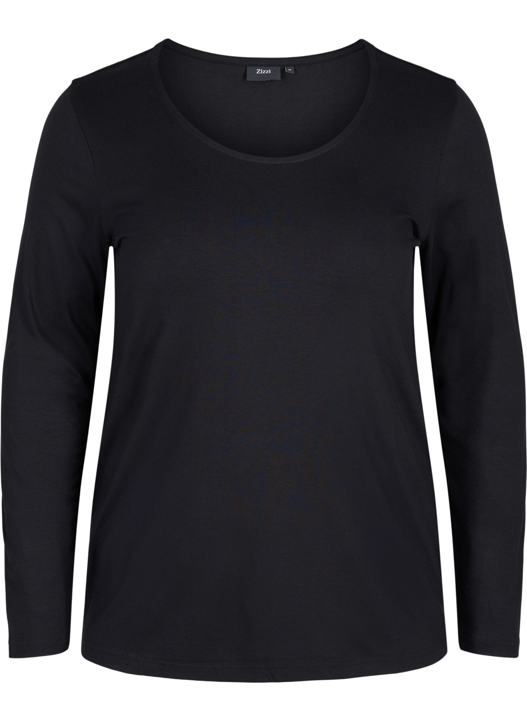 Zizzi Top basique uni en coton, Solid Black, Packshot image number 0