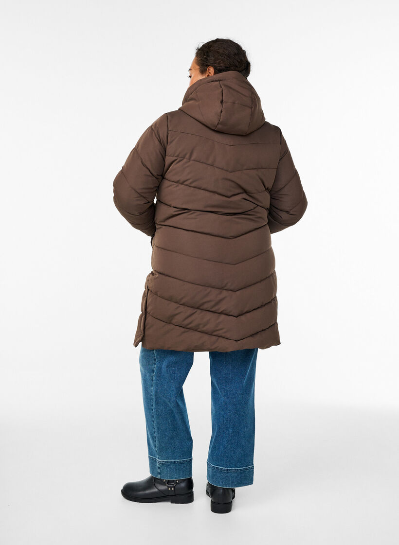 Manteau d'hiver matelassé à capuche, Marron, Model image number 2