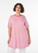 T-shirt long oversize ray&eacute; en coton bio, Violet, Model image number 0