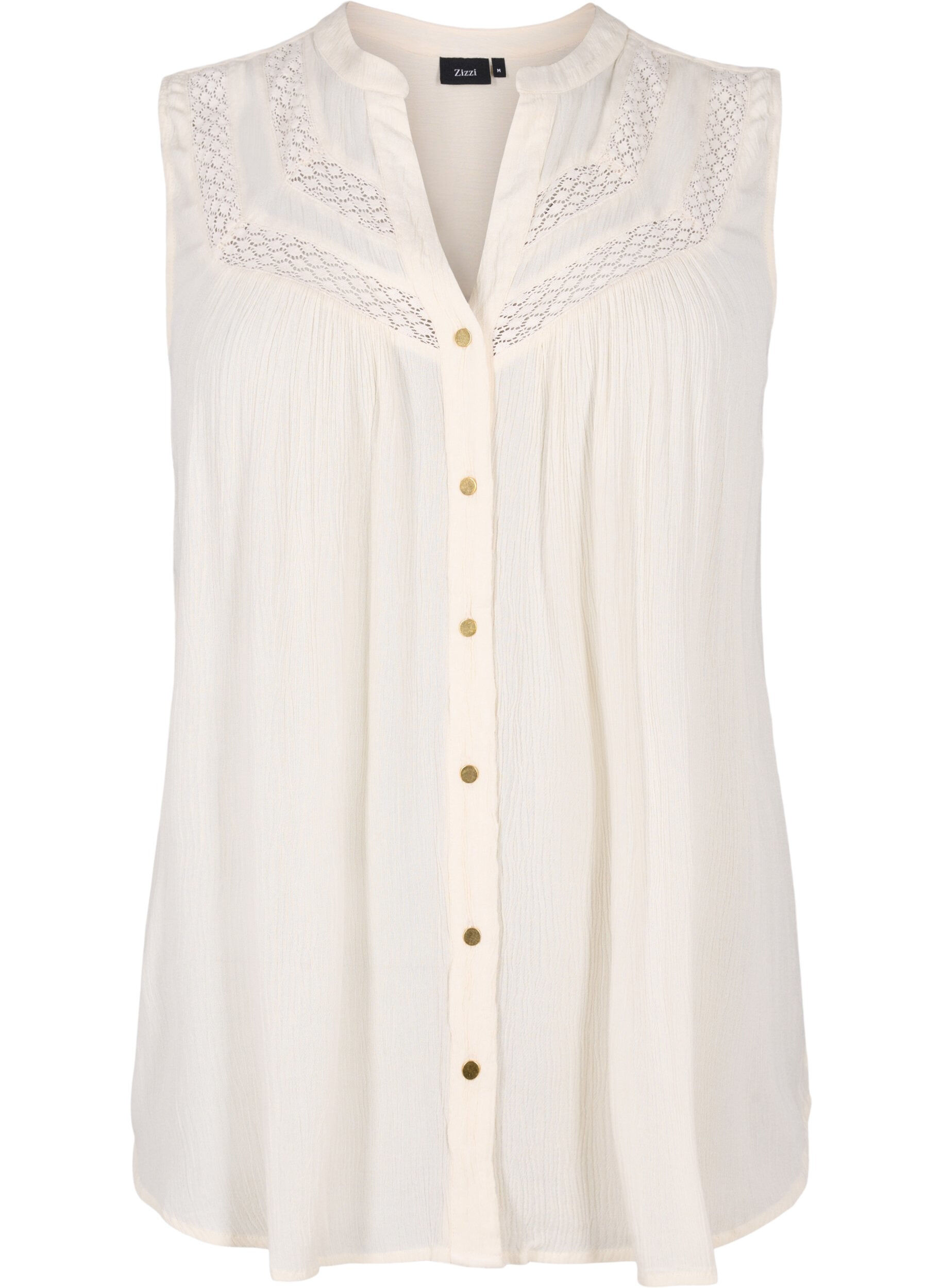 Zizzi Blouse sans manches en viscose avec d&eacute;tail en crochet, Bone White, Packshot image number 0