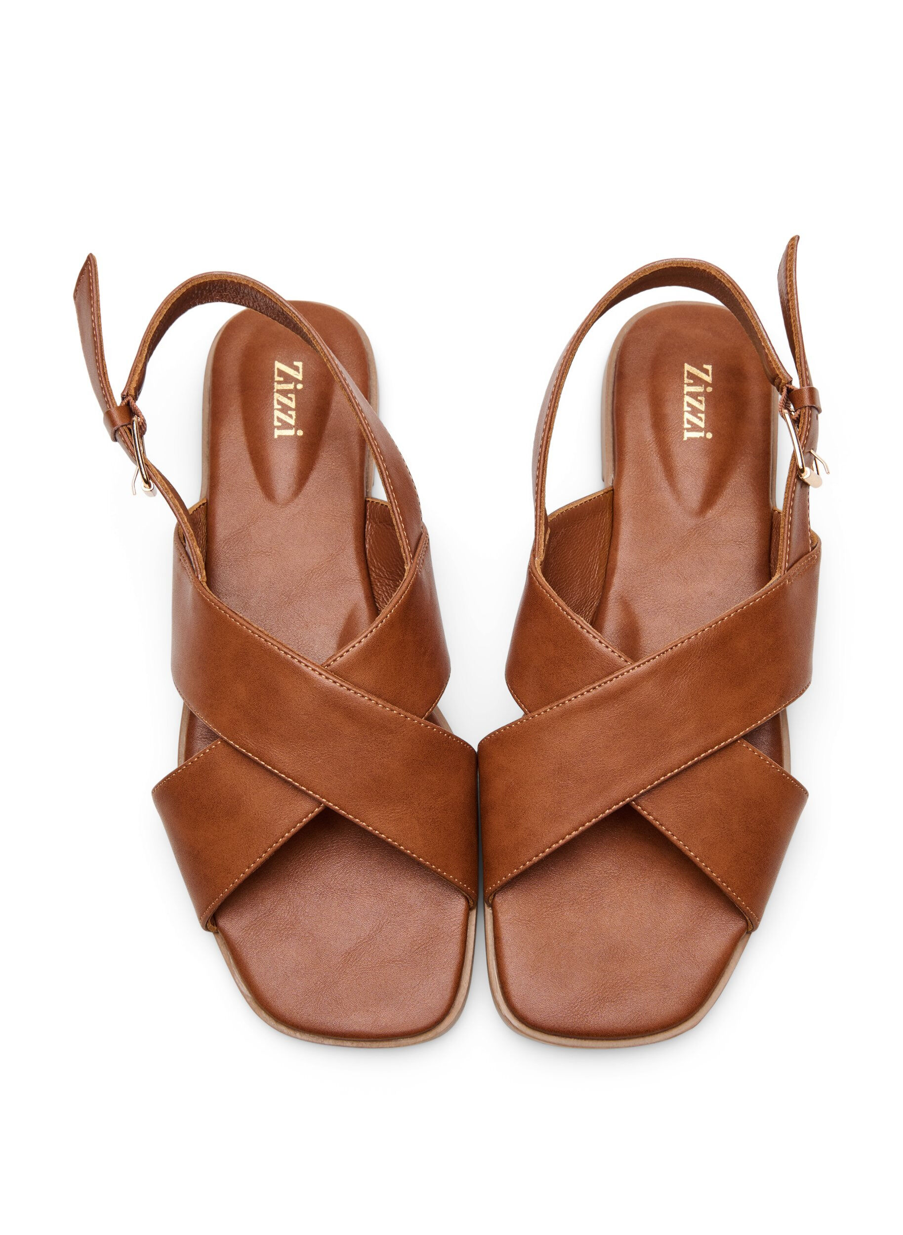 Zizzi Sandale en cuir avec brides crois&eacute;es, Marron, Model image number 0