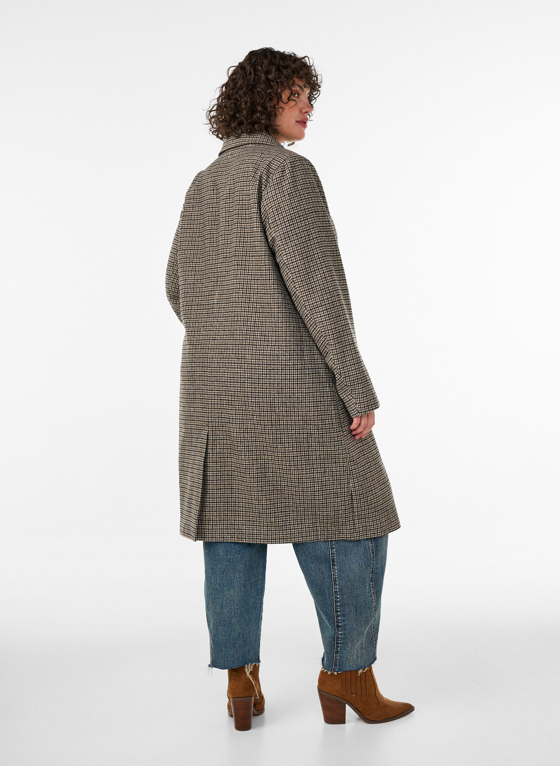 ZizziManteau mi-long &agrave; carreaux, Marron, Model image number 2