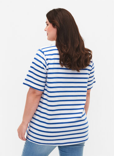 T-shirt en coton rayé, Blue Stripes, Model image number 1
