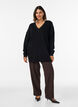 Blouse longue en maille c&ocirc;tel&eacute;e avec col en V, Noir, Model image number 1