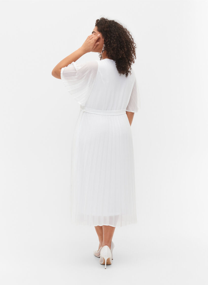 Robe midi plissée à manches courtes, Star White, Model image number 1