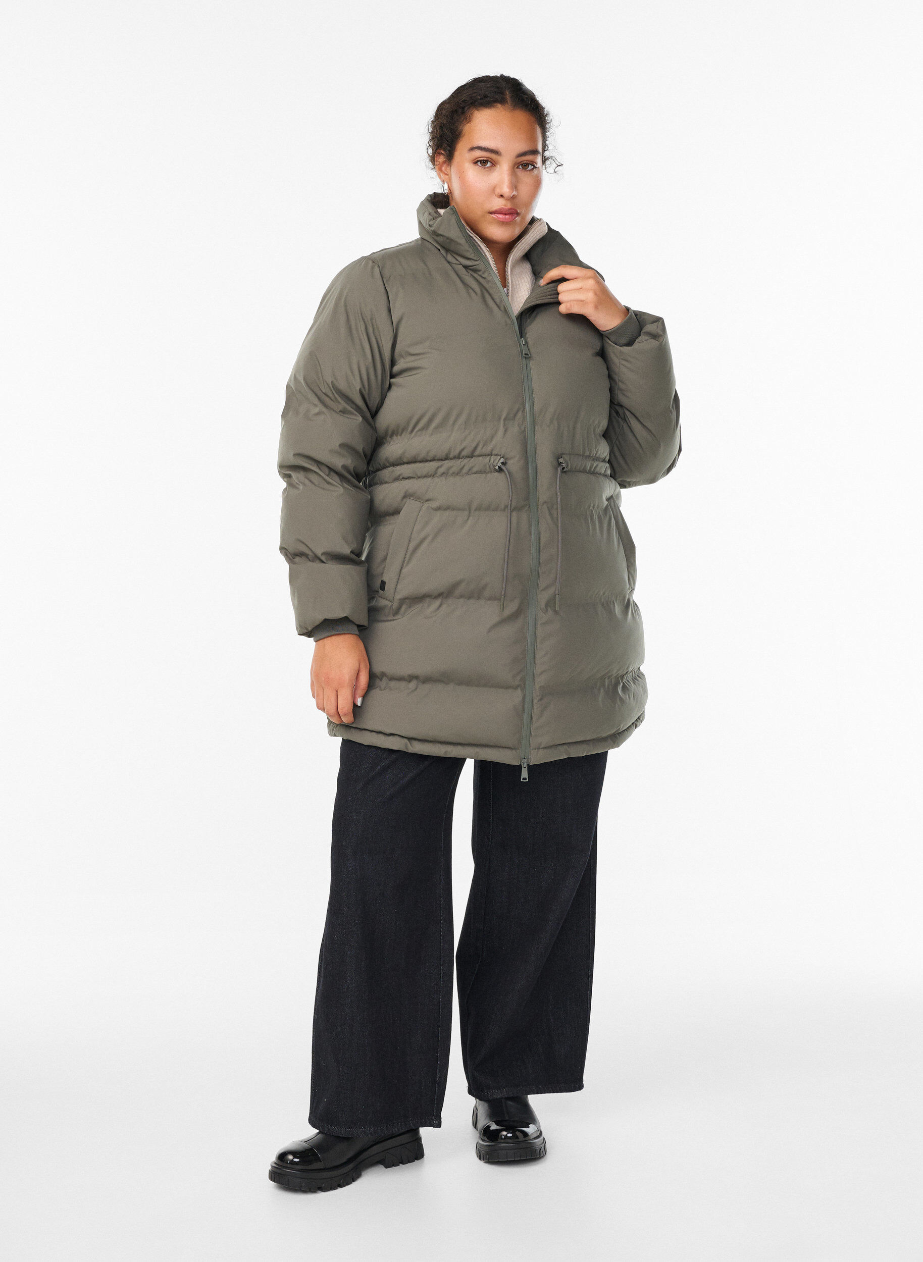 Zizzi Doudoune mi-longue avec taille ajustable, Gris anthracite, Model image number 1