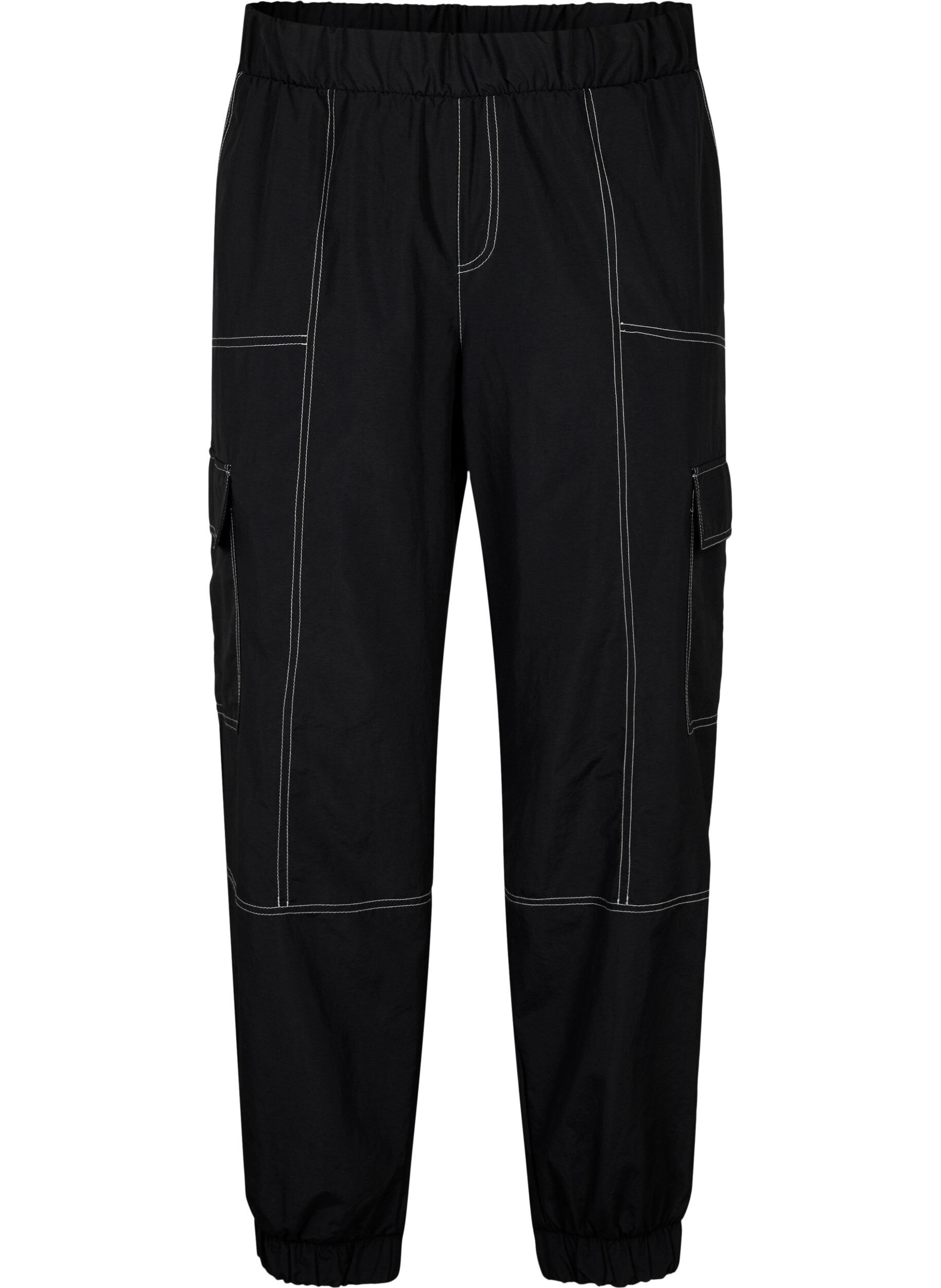 Zizzi Pantalon cargo avec coutures contrast&eacute;es, Black, Packshot image number 0