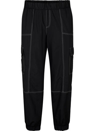 Pantalon cargo avec coutures contrastées, Black, Packshot image number 0