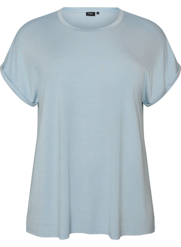 T-shirt en viscose &agrave; rayures paillet&eacute;es, Bleu Clair, Packshot image number 0