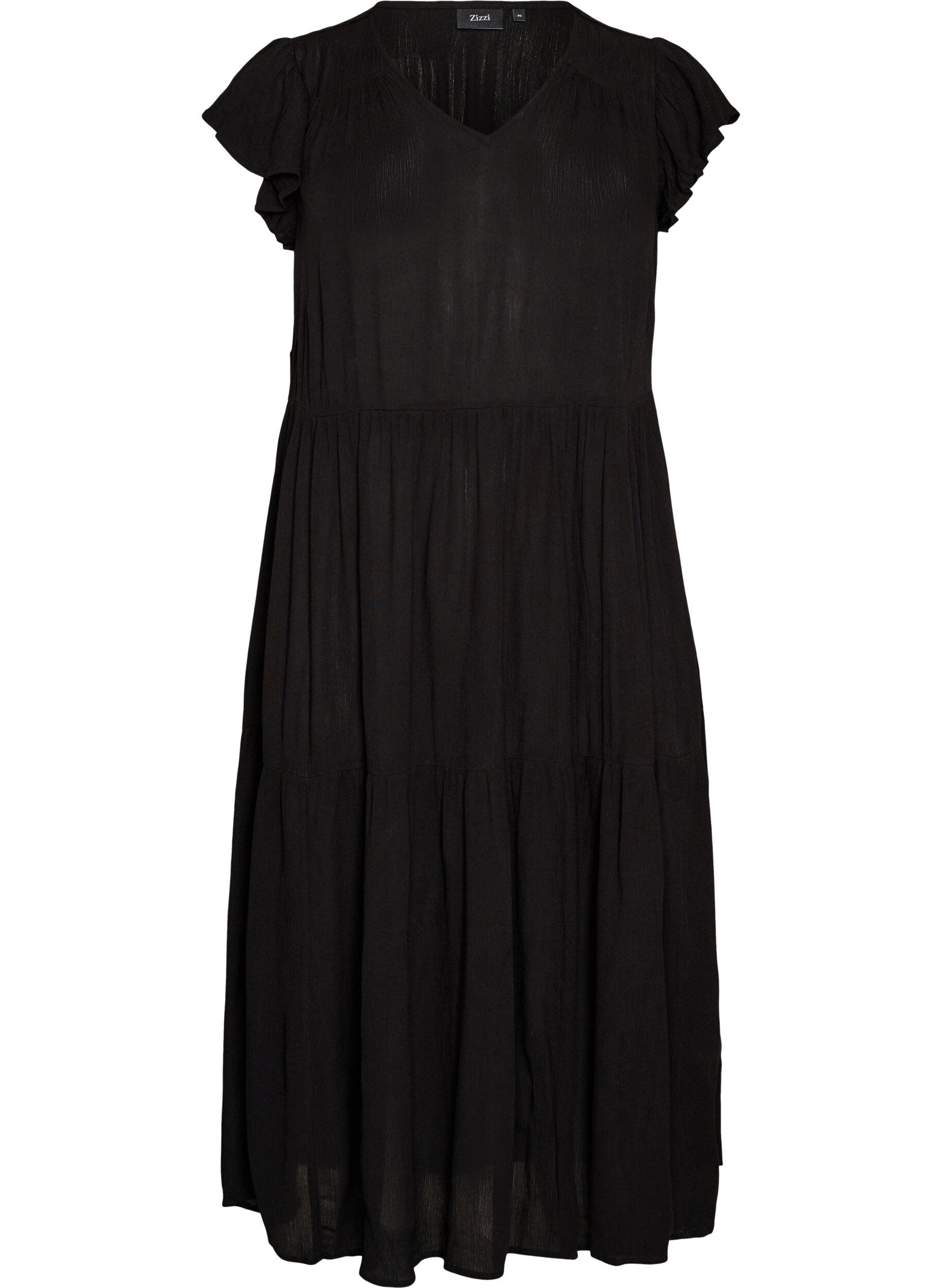 Robe midi en viscose avec manches &agrave; volants