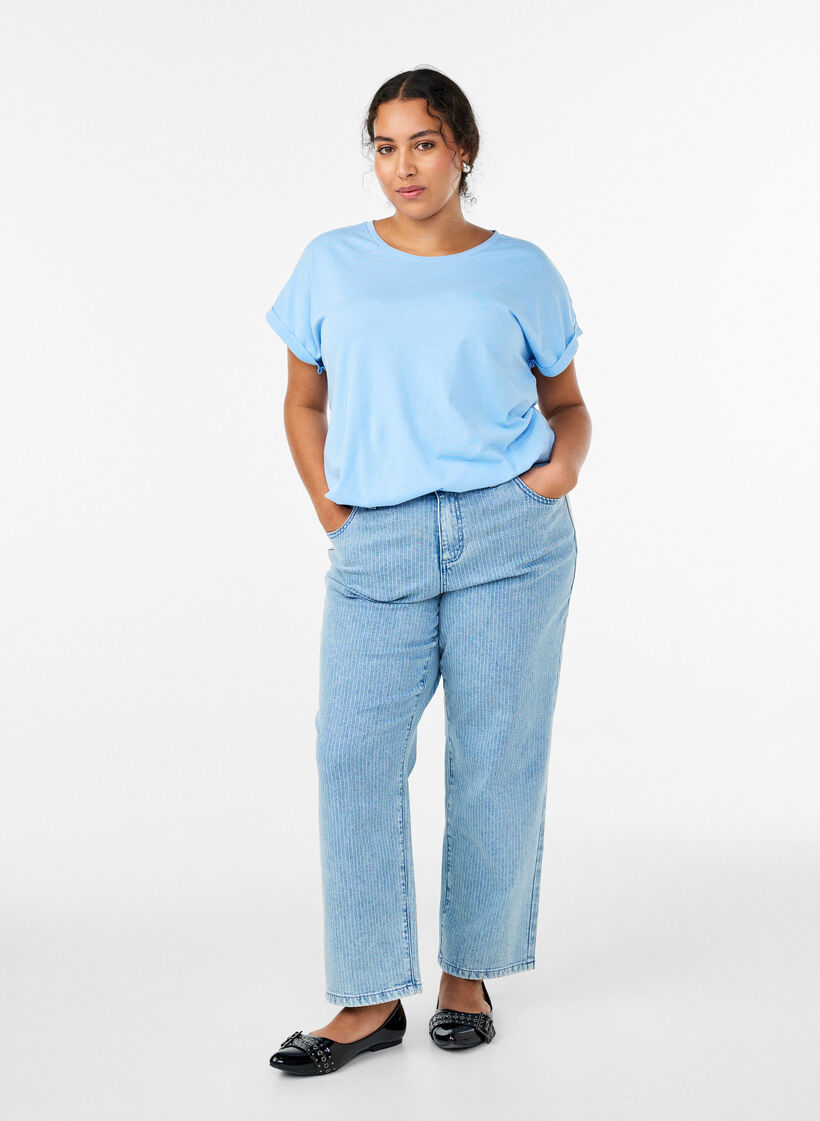 T-shirt à manches courtes en coton mélangé, Bleu, Model image number 1