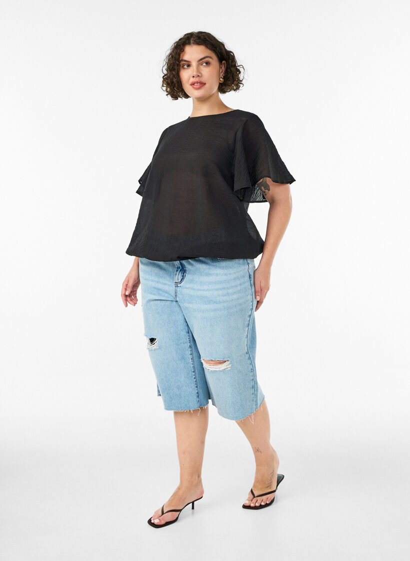 Blouse coupe ballon avec manches papillon, Noir, Model image number 1