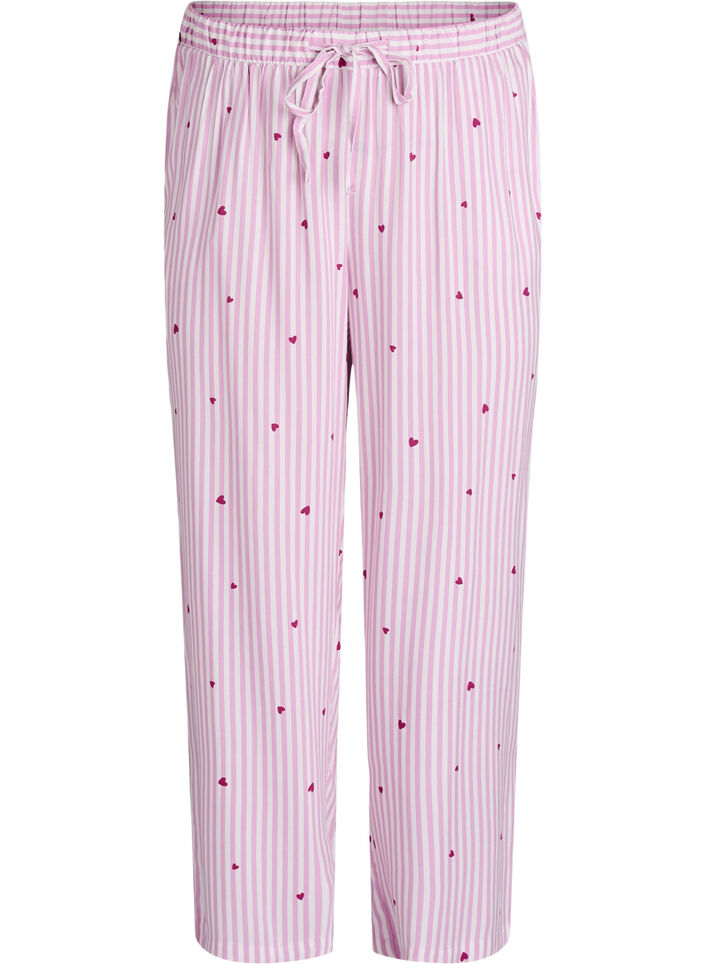 Pantalon de nuit ample à rayures et cœurs, Rose, Packshot image number 0