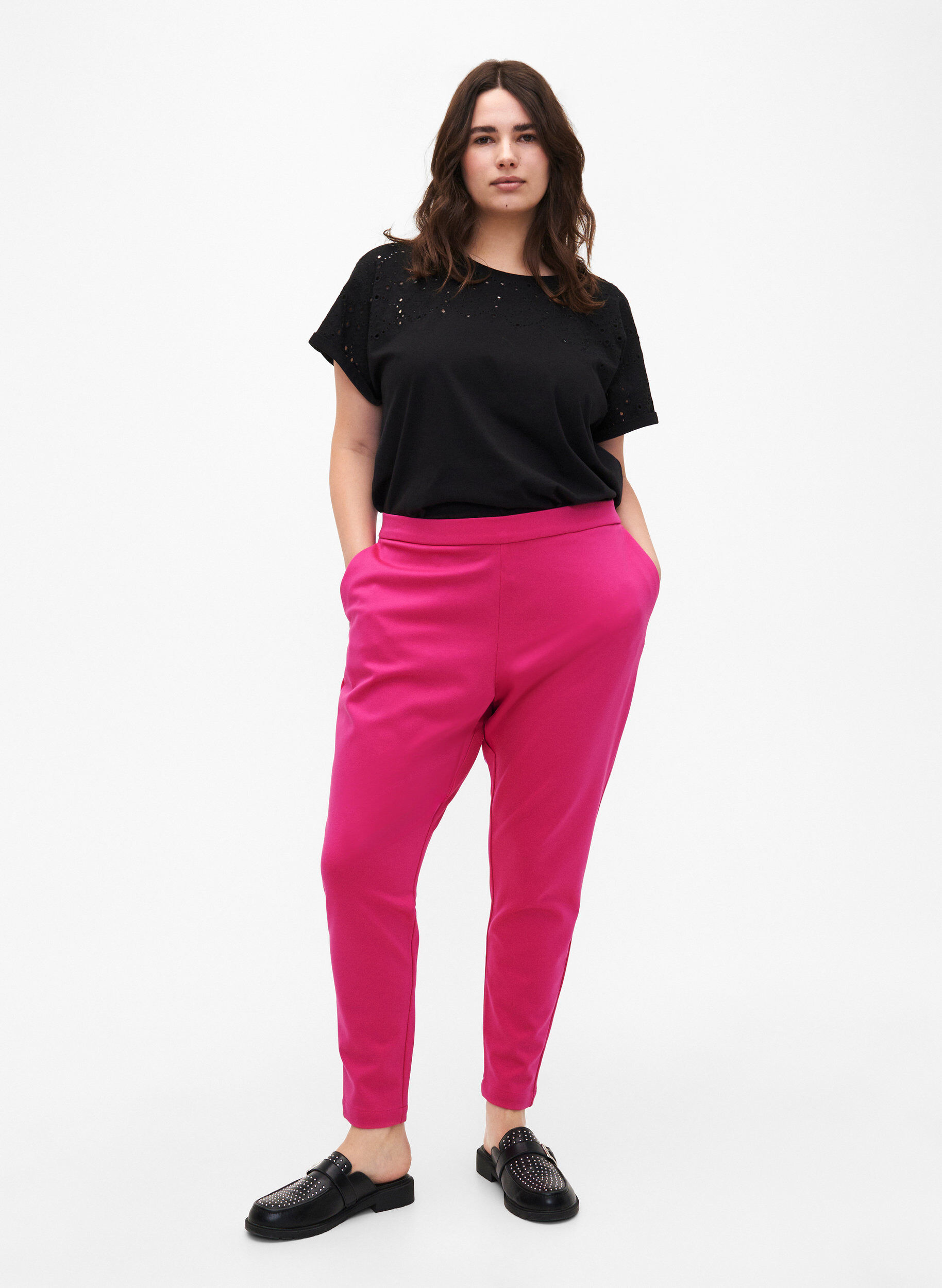 Zizzi Pantalon court avec poches, Rose, Model image number 0