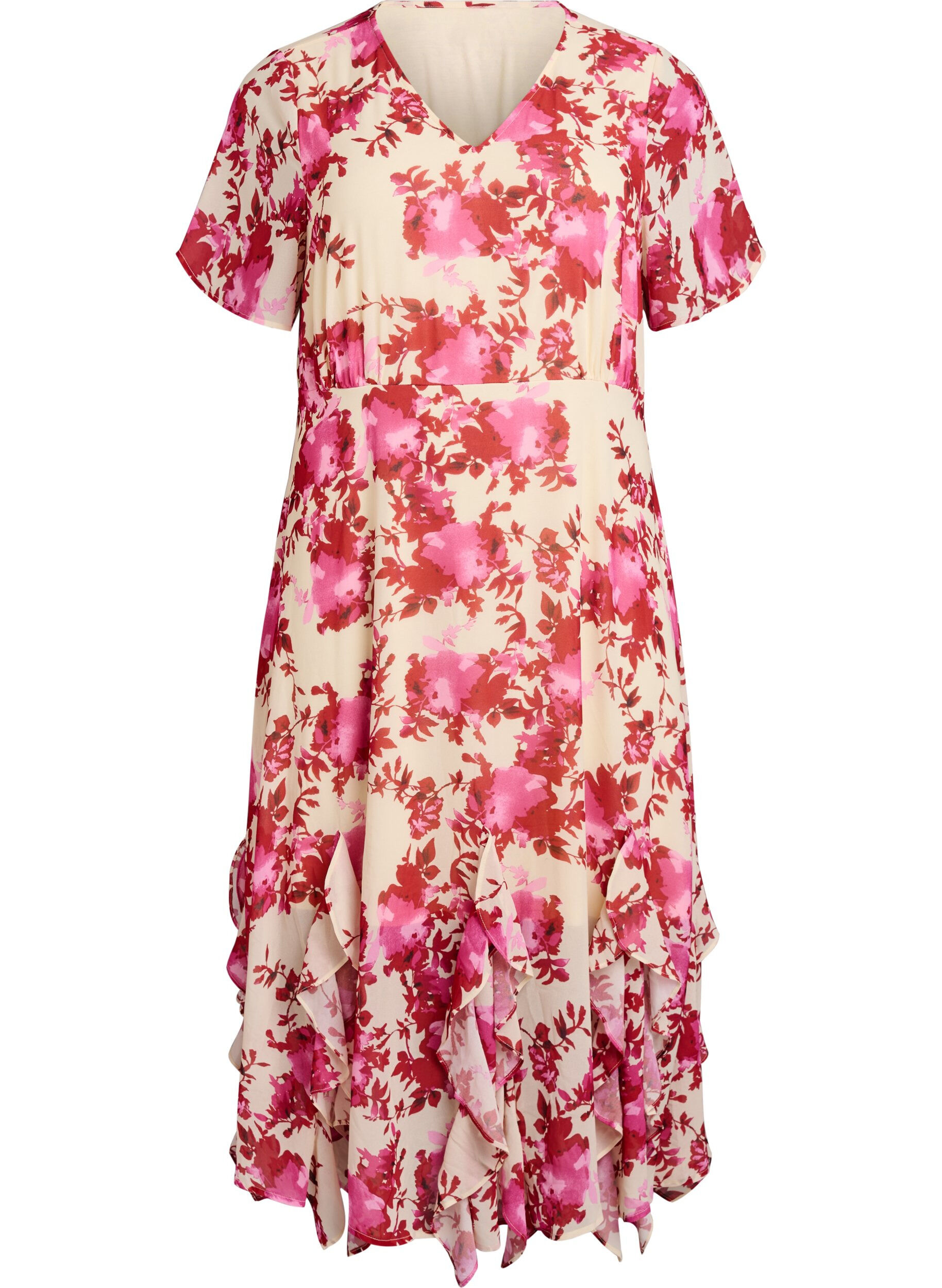 Zizzi Robe florale en mousseline avec volants et col en V, 9990, Packshot image number 0