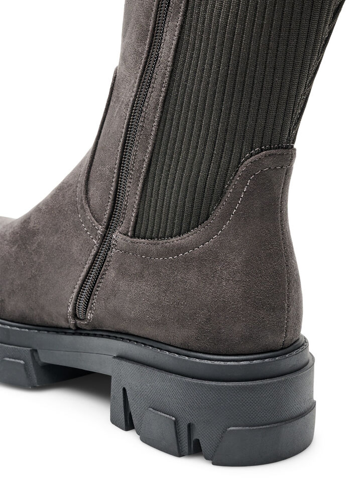 Botte haute avec tige c&ocirc;tel&eacute;e et &eacute;lastiqu&eacute;e et semelle &eacute;paisse, Marron, Packshot image number 4