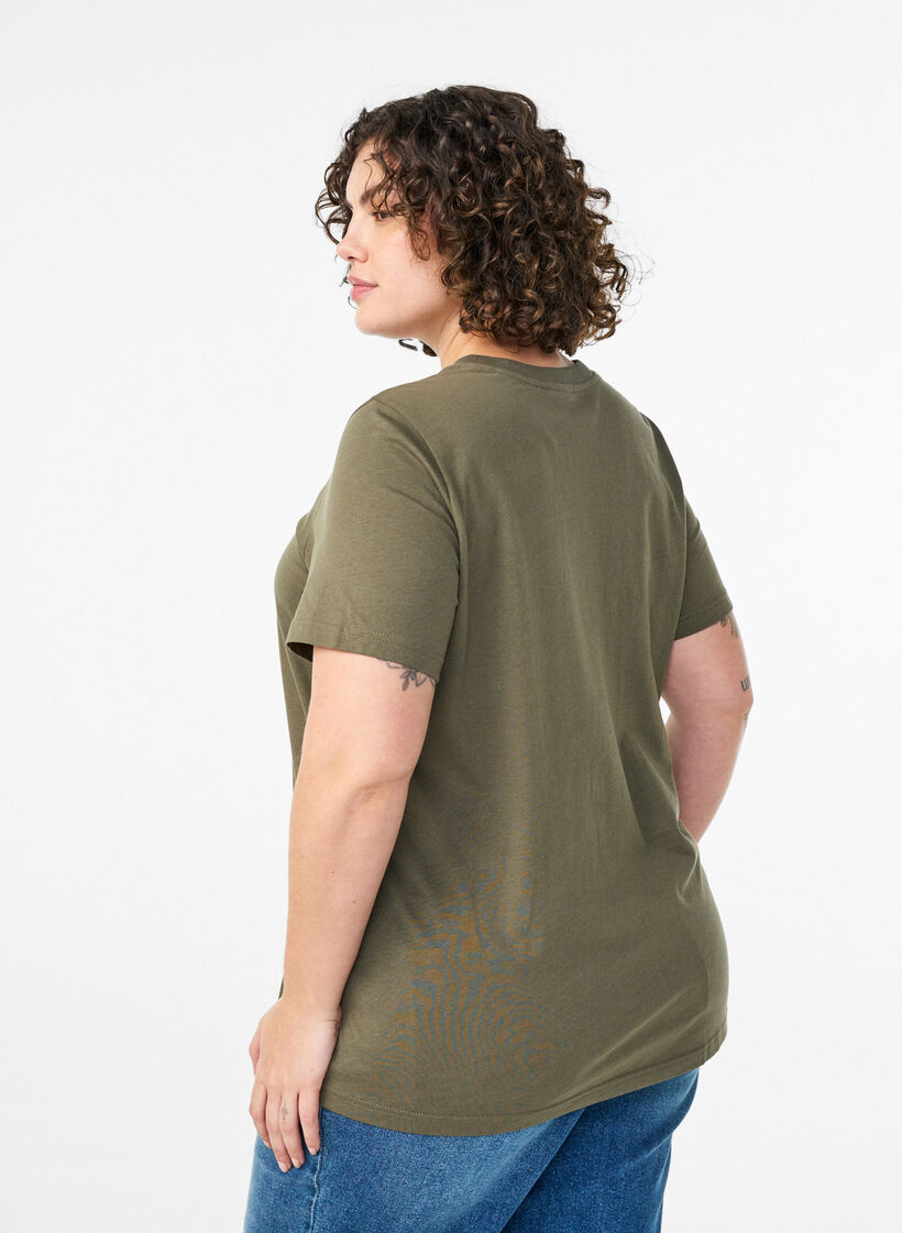 T-shirt basique en coton &agrave; col rond, Vert Kaki, Model image number 2