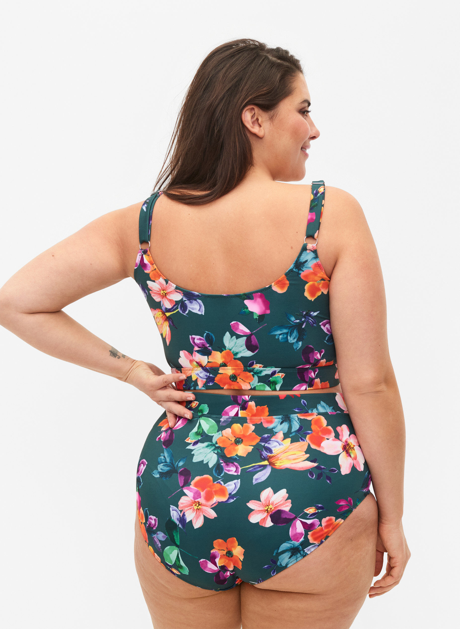 Zizzi Bas de bikini avec imprim&eacute; et taille haute, Meave Print, Model image number 1