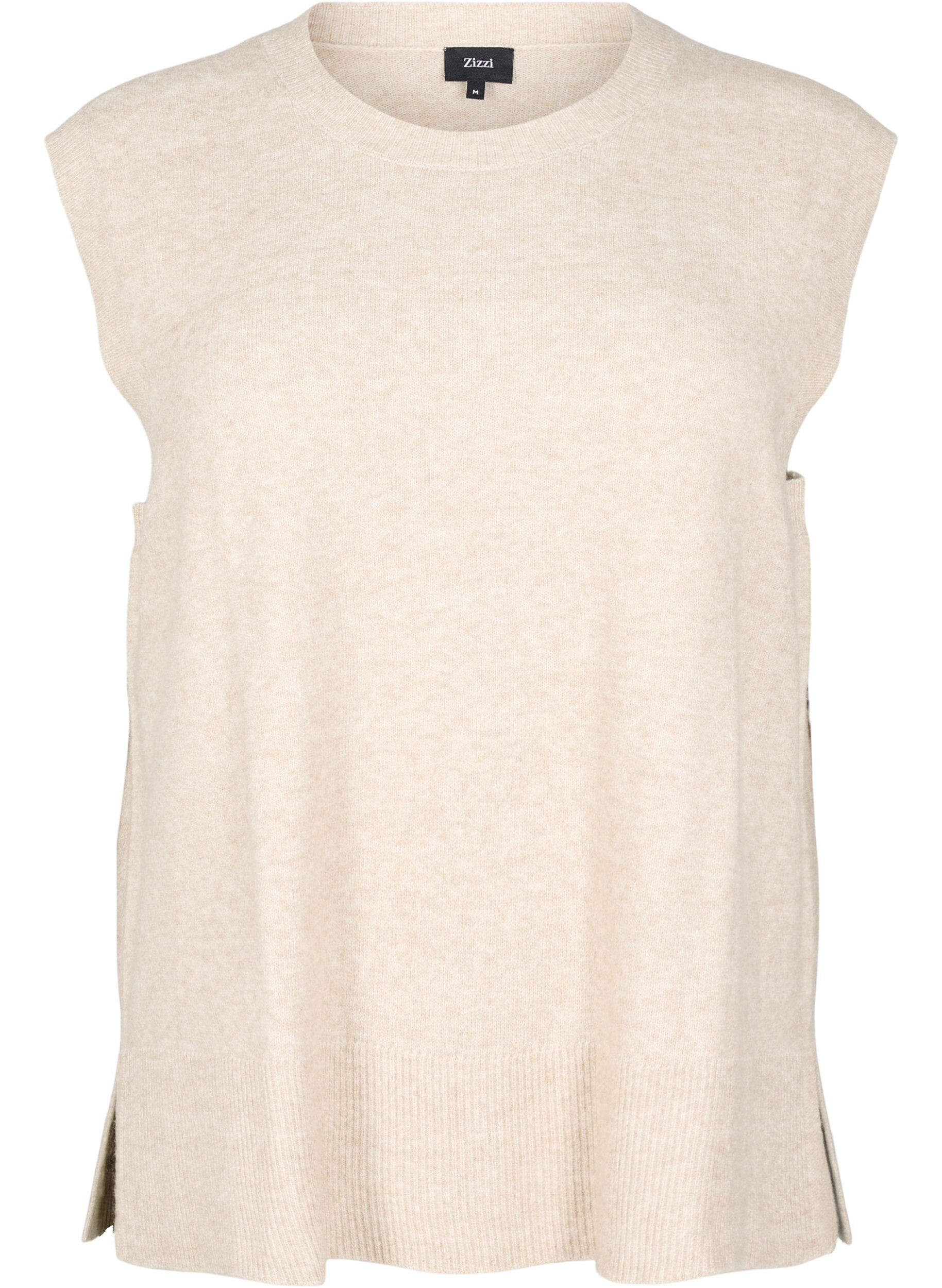 ZizziGilet tricot&eacute; avec bords c&ocirc;tel&eacute;s, Beige, Packshot image number 0
