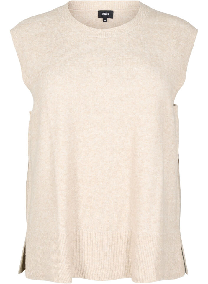 Gilet tricot&eacute; avec bords c&ocirc;tel&eacute;s, Beige, Packshot image number 0