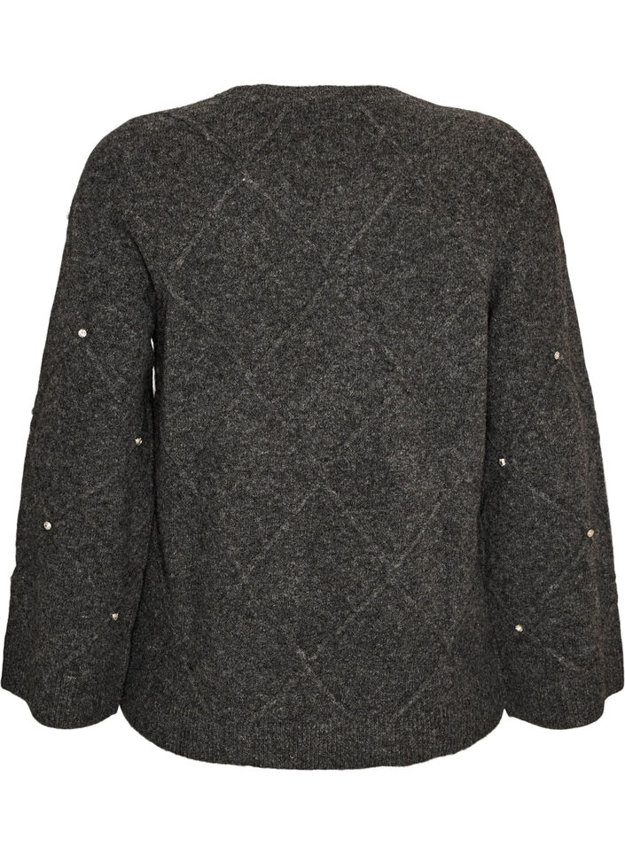 Blouse en maille avec strass et motif &agrave; losanges, Gris anthracite, Packshot image number 1