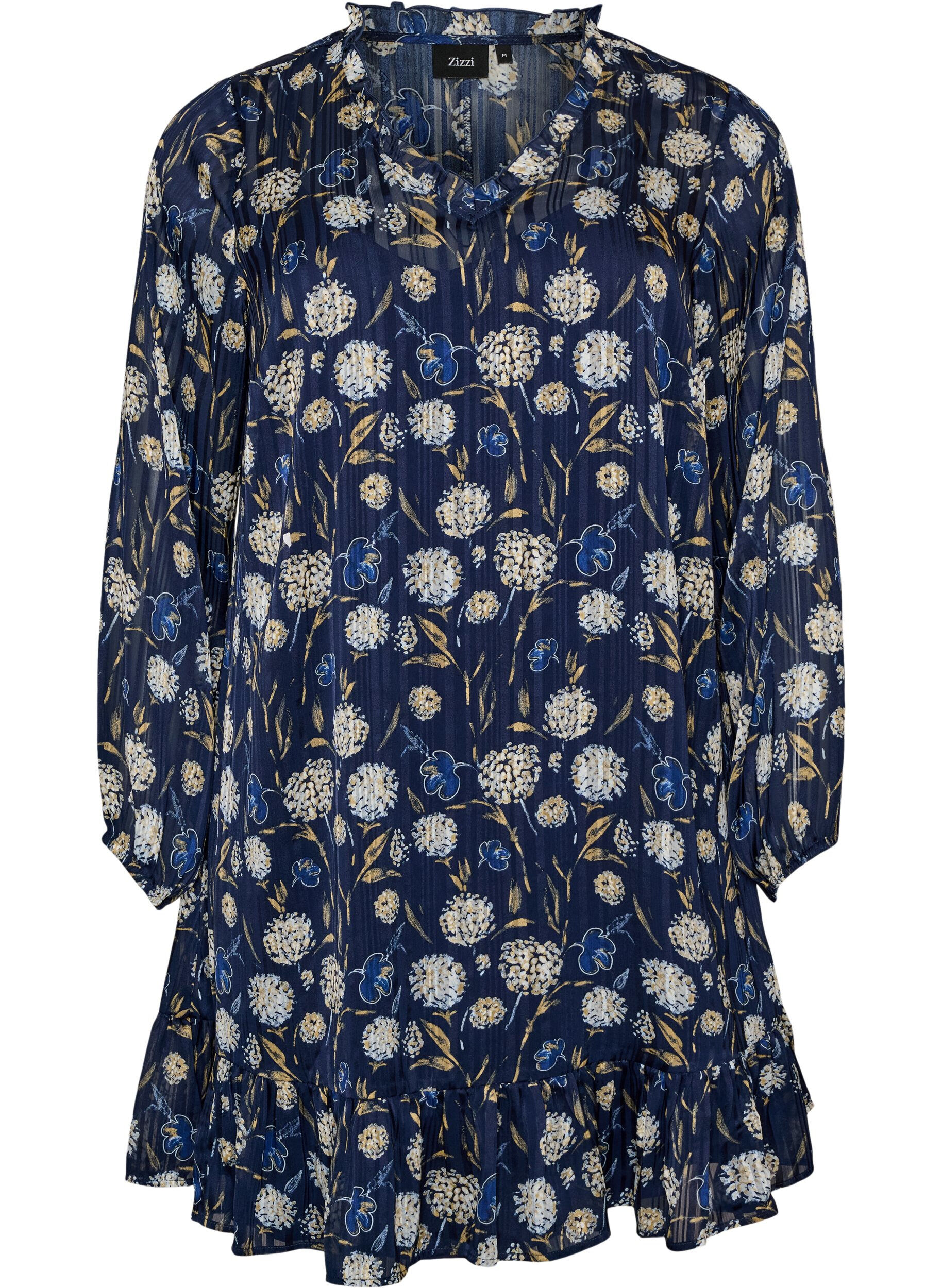 Robe &agrave; motifs avec volants et manches longues