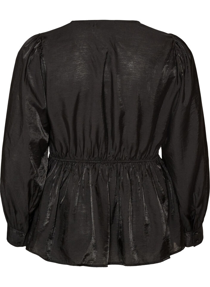 Blouse brillante en viscose &agrave; effet p&eacute;plum, Noir, Packshot image number 1
