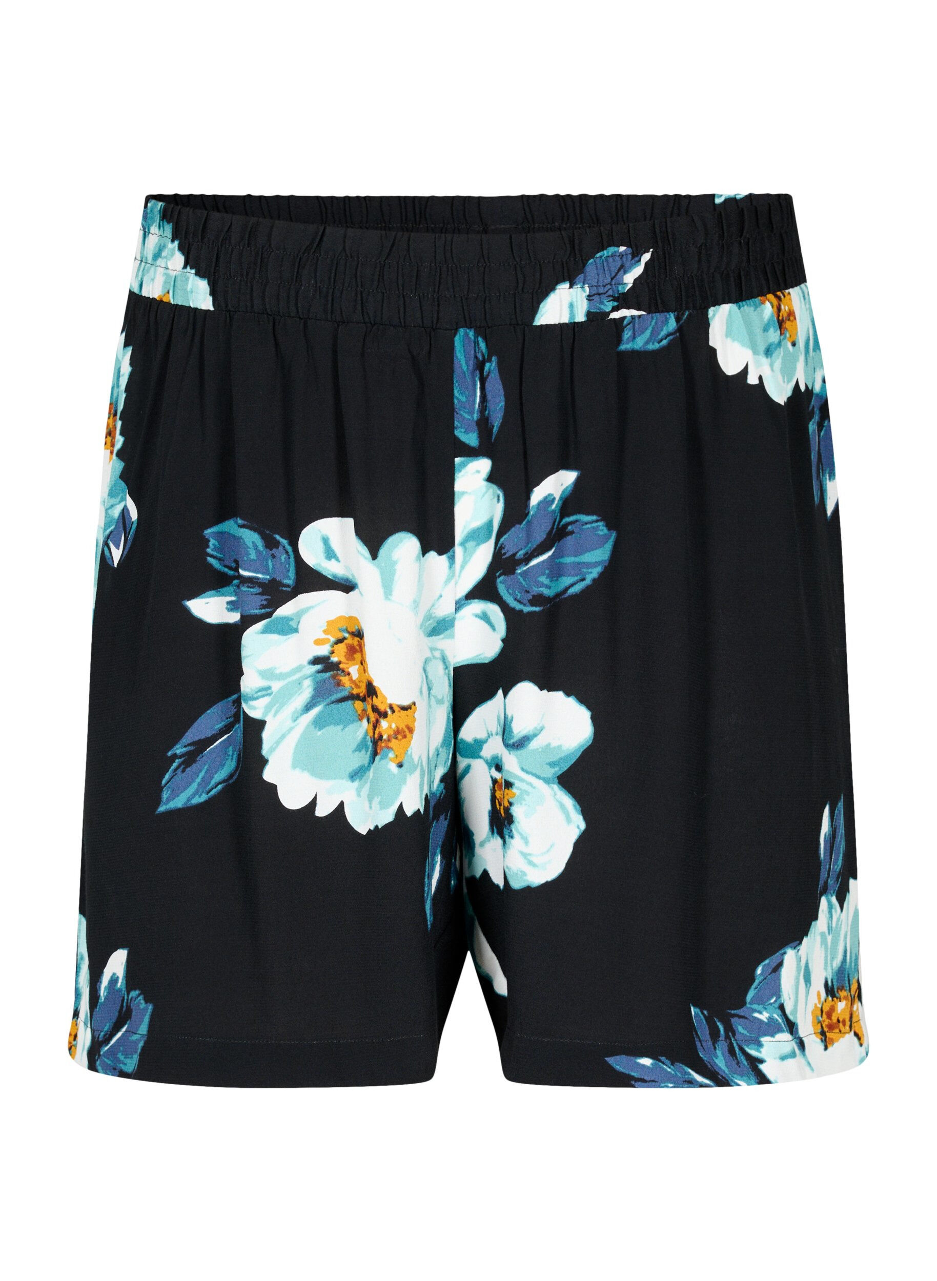 Zizzi Short ample en viscose, Black Big Flower, Packshot image number 0