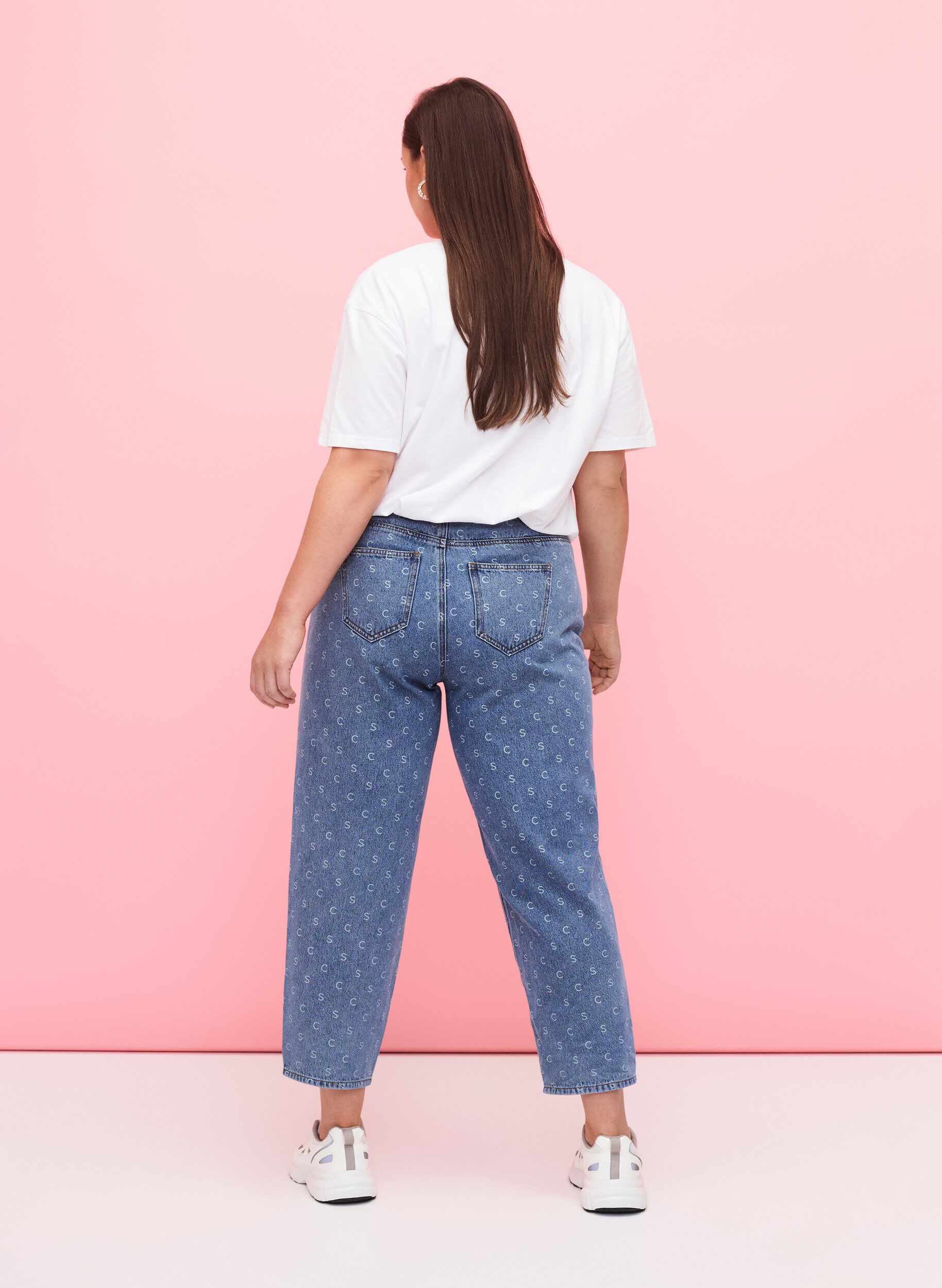 Zizzi Jean coupe femme raccourci avec imprim&eacute; et taille haute, Blue denim, Model image number 1