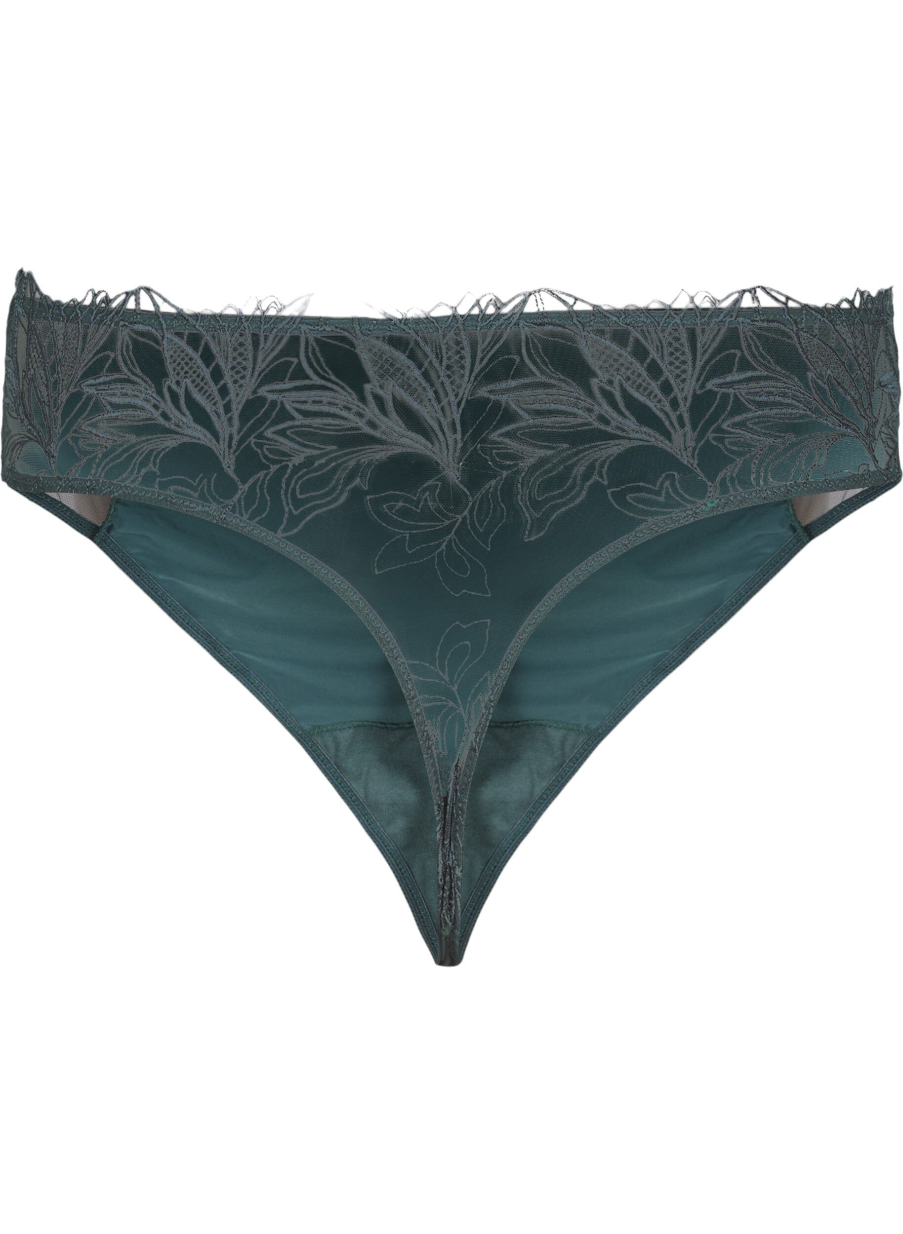 Zizzi String en microfibre avec dentelle, Vert fonc&eacute;, Packshot image number 1