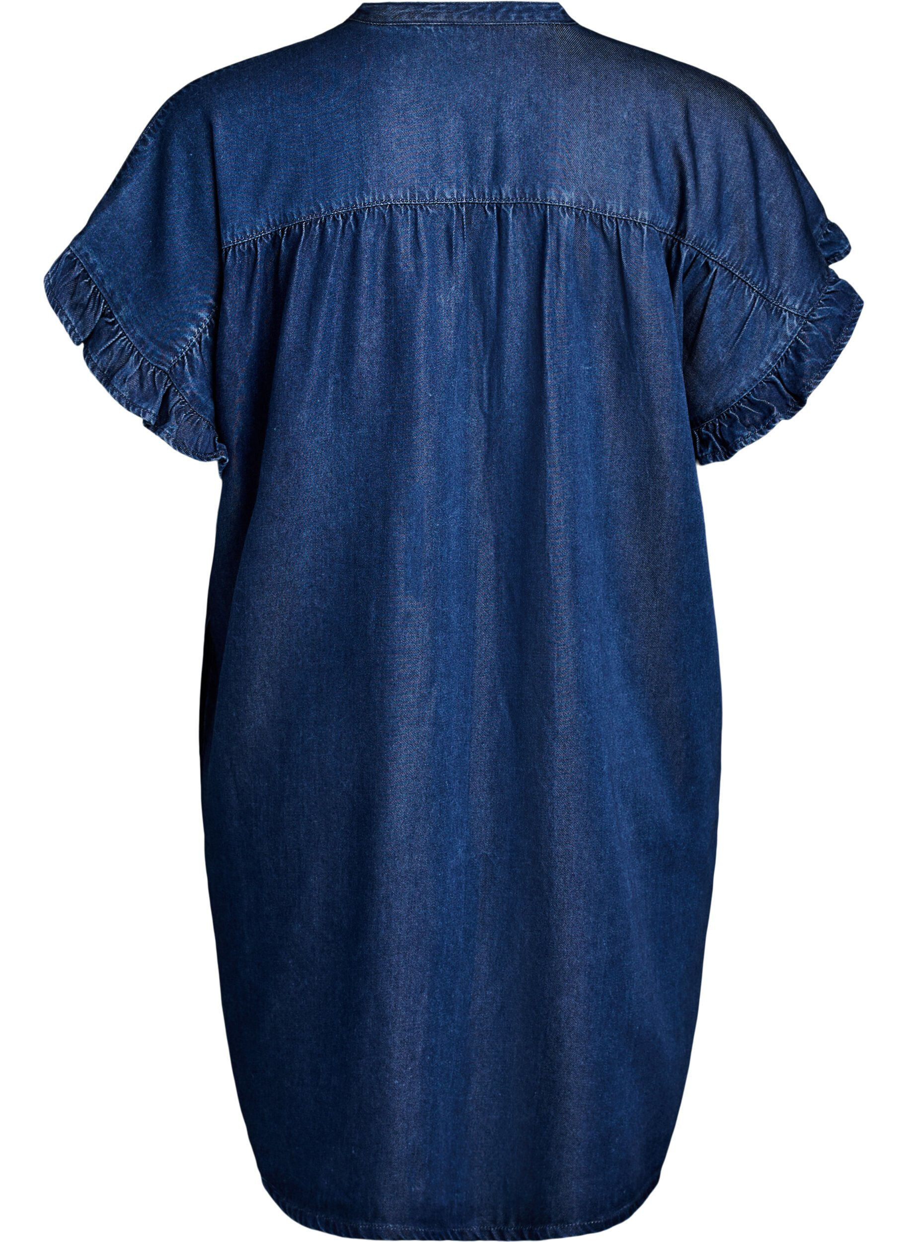 ZizziRobe aspect denim avec fermeture boutonn&eacute;e et manches &agrave; volants, Bleu, Packshot image number 1