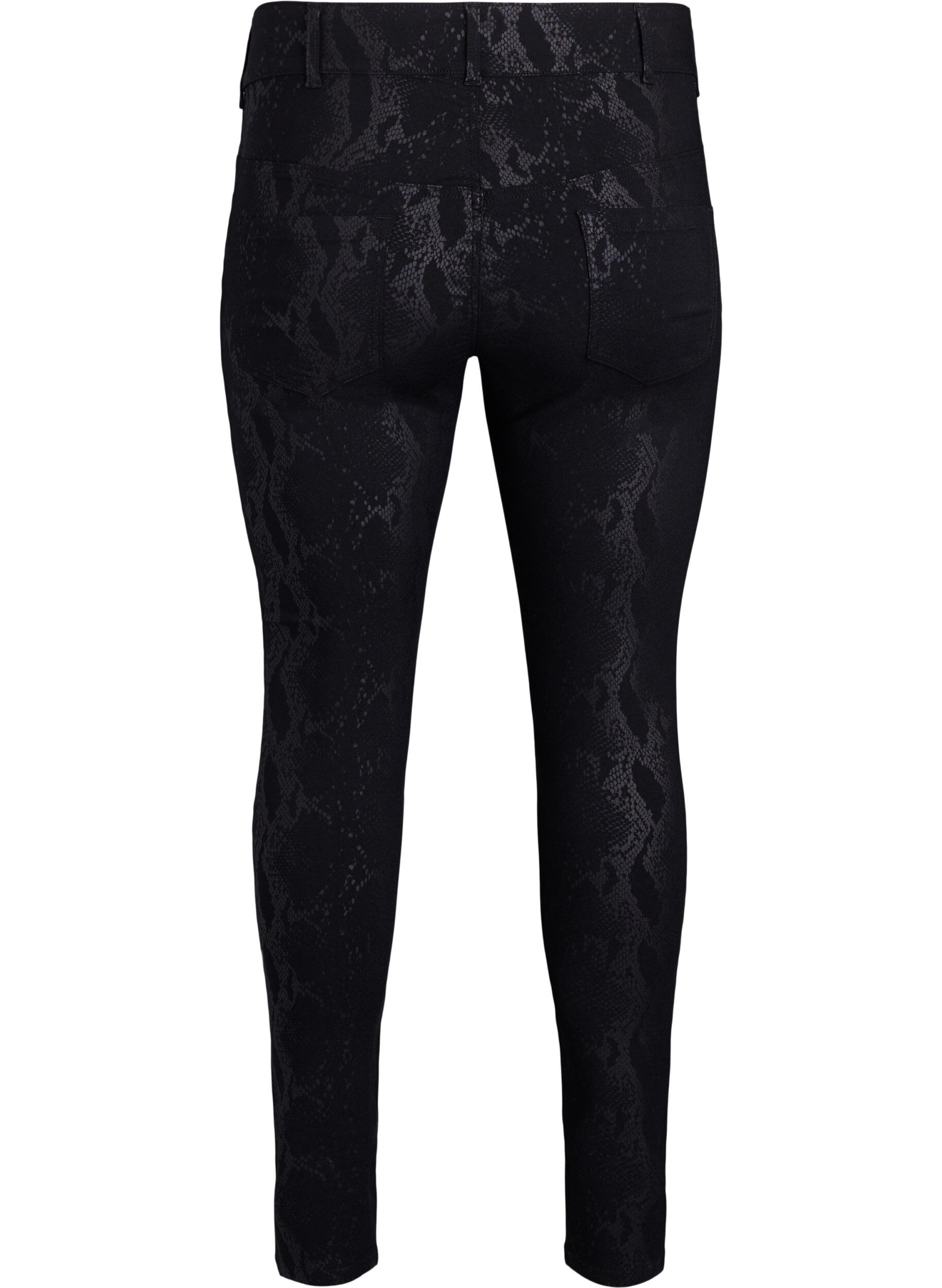 Zizzi Pantalon slim &agrave; imprim&eacute; serpent, Noir, Packshot image number 1