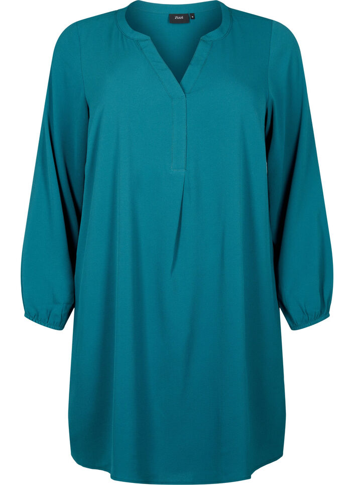 Robe à manches longues et encolure en V., Deep Teal, Packshot image number 0