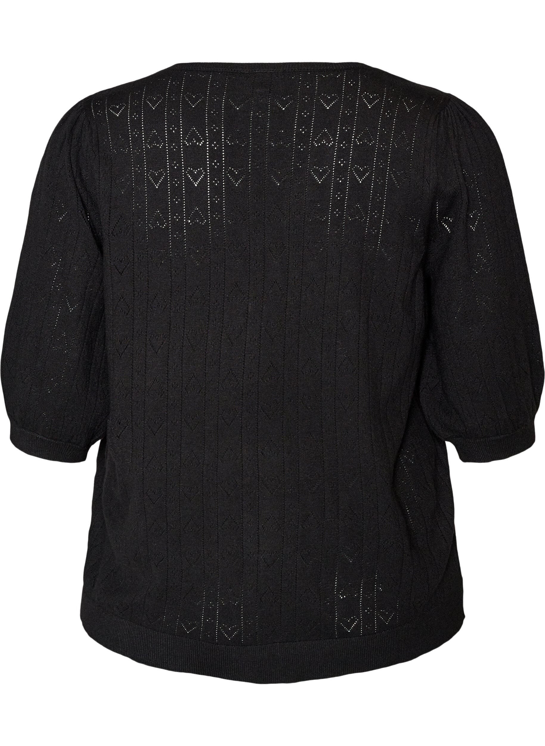 ZizziBlouse en maille pointelle &agrave; manches courtes, Noir, Packshot image number 1