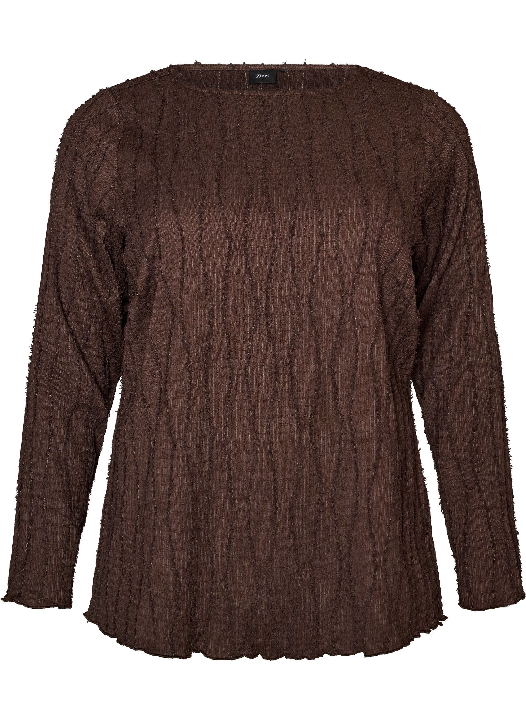 ZizziBlouse en jersey ondul&eacute;, Marron, Packshot image number 0